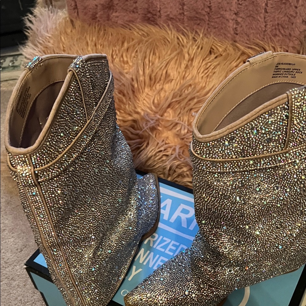 Madden Girl Silver Ankle Boots with Rhinestones - Picture 2 of 4